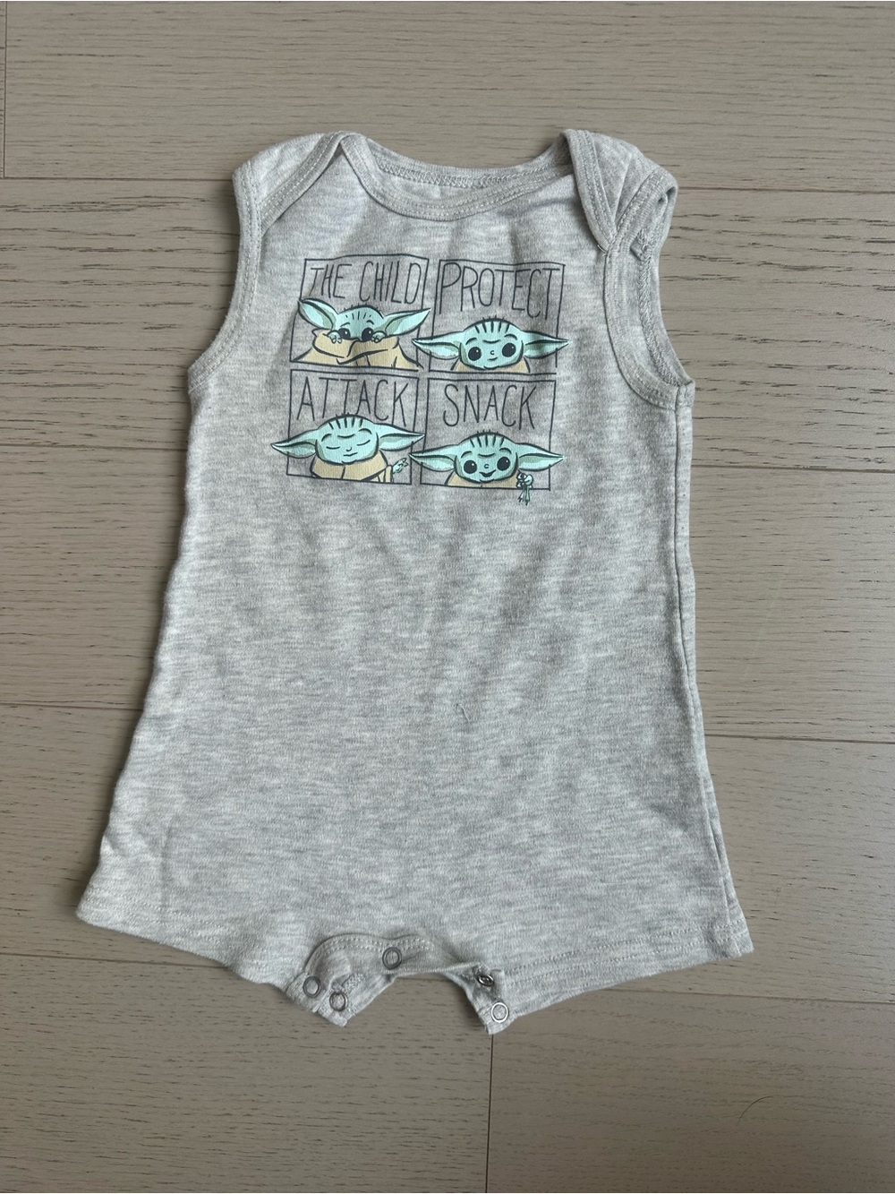 Star Wars Gray Baby Romper with Mint Green Character Print
